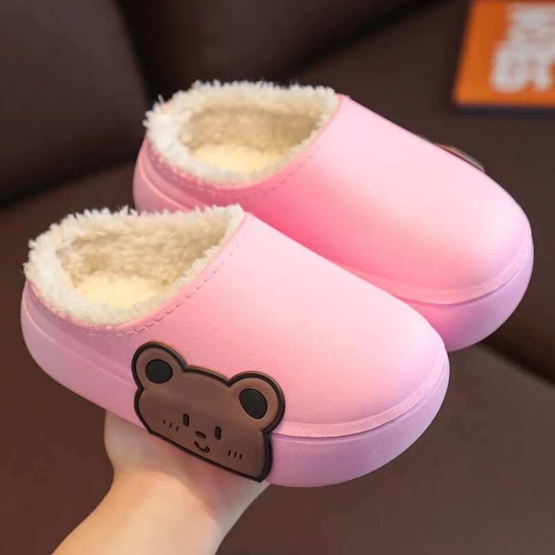 秋冬卡通毛绒毛毛拖鞋卡通加厚底防滑男女居家包跟棉拖鞋 粉色棉鞋 约