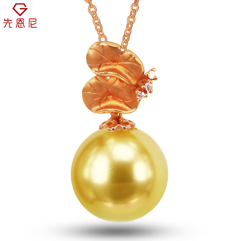 先恩尼(shining&time)珍珠项链 18k金镶钻石扣头 白色珍珠吊坠两色可