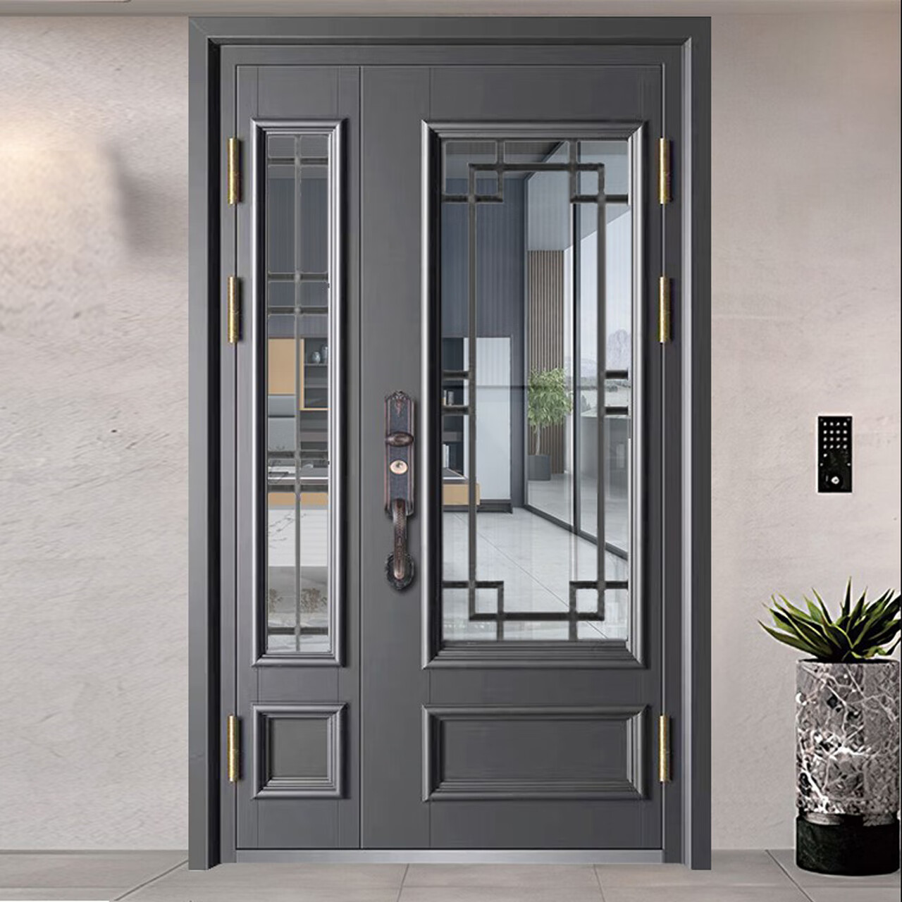 子母玻璃锌合金别墅大门双开门农村自建房大门进户门乡村平房入户