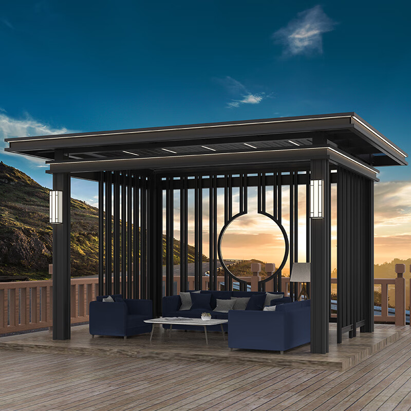 紫叶(ziye)凉亭户外别墅遮阳棚铝合金亭子新中式庭院凉棚花园电动四角