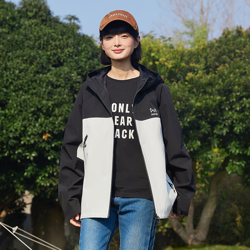 猫人户外冲锋外套男女单层春秋季2024新款潮牌透气防水夹克外套 灰白 XL 【145-160斤】