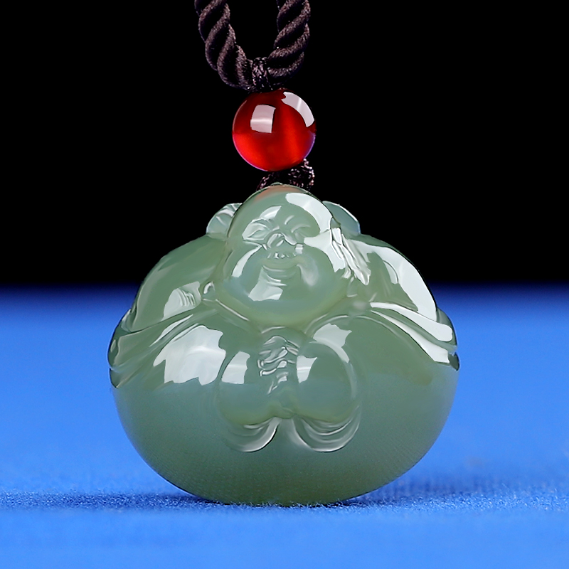 简瑶和田玉佛公吊坠女弥勒佛玉坠笑佛玉佛玉石挂件玉佩 和田玉浅青玉