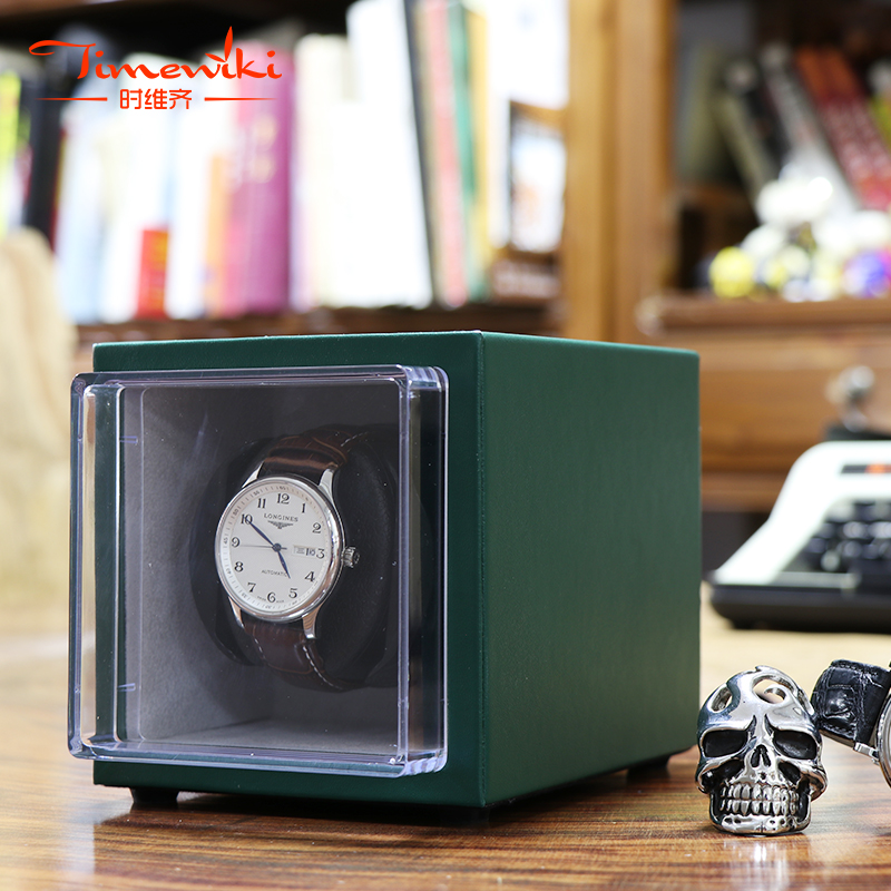 时维齐摇表器机械自动摇摆器手表盒上链盒上弦盒晃表器转表器商务家用 绿色超纤皮+灰色绒（1表位）