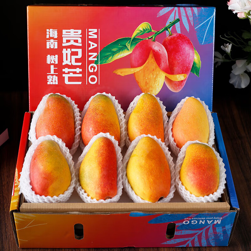 京蚨鲜海南三亚贵妃芒果新鲜水果礼盒当季现摘红金龙 带箱9.5-10斤中果【100-150克】净重9斤