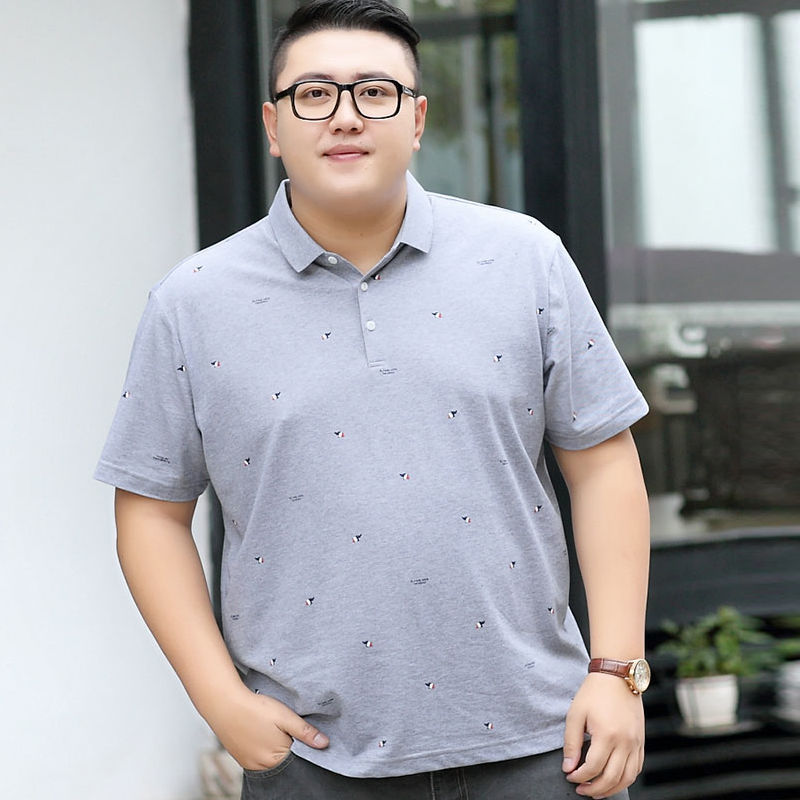 &℃烨默轻奢品牌男装中青年2022男士加肥加大码短袖翻领t恤肥胖大号
