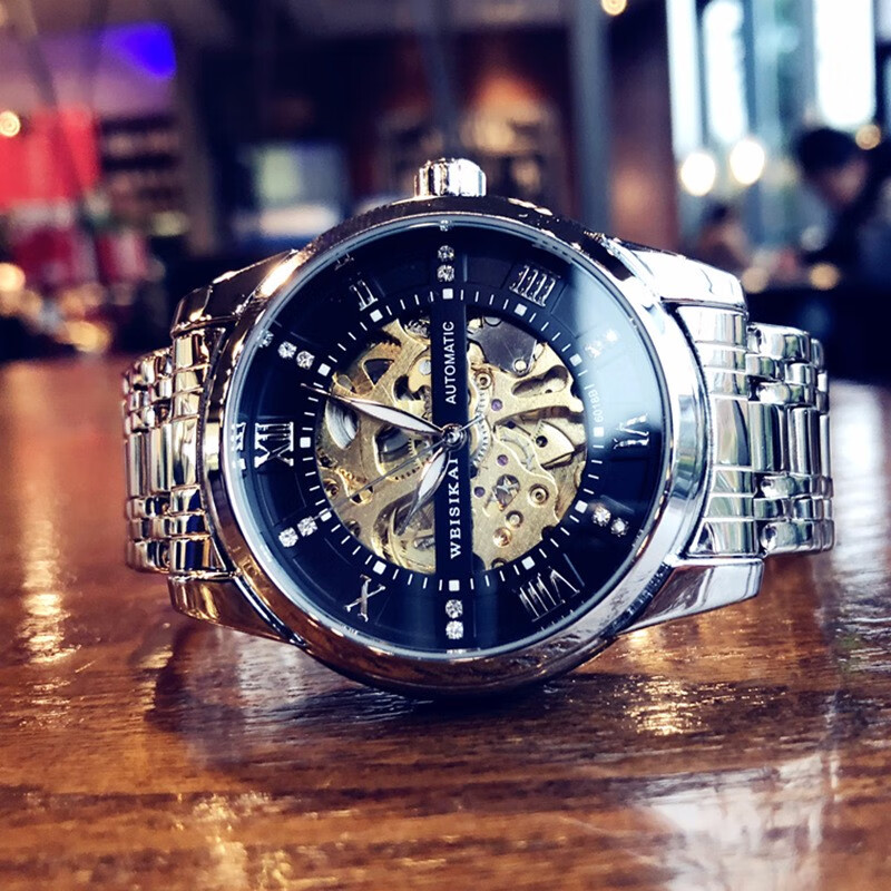 威斯凯(weisikai)手表男士机械表男表全自动防水精钢镂空夜光运动休闲