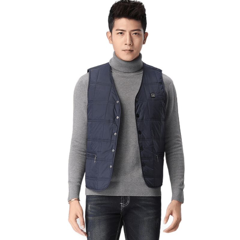 關(guān)谷發(fā)熱馬甲女加熱背心電熱馬甲男電加熱馬夾冬季保暖衣服中老年人 男款V領(lǐng)藏青 4XL碼建議165-180斤