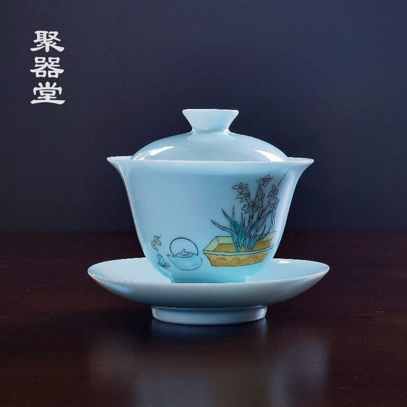 单个小号薄胎泡茶碗 家用不烫手三才碗 功夫茶具 流香盖碗(清供图兰花