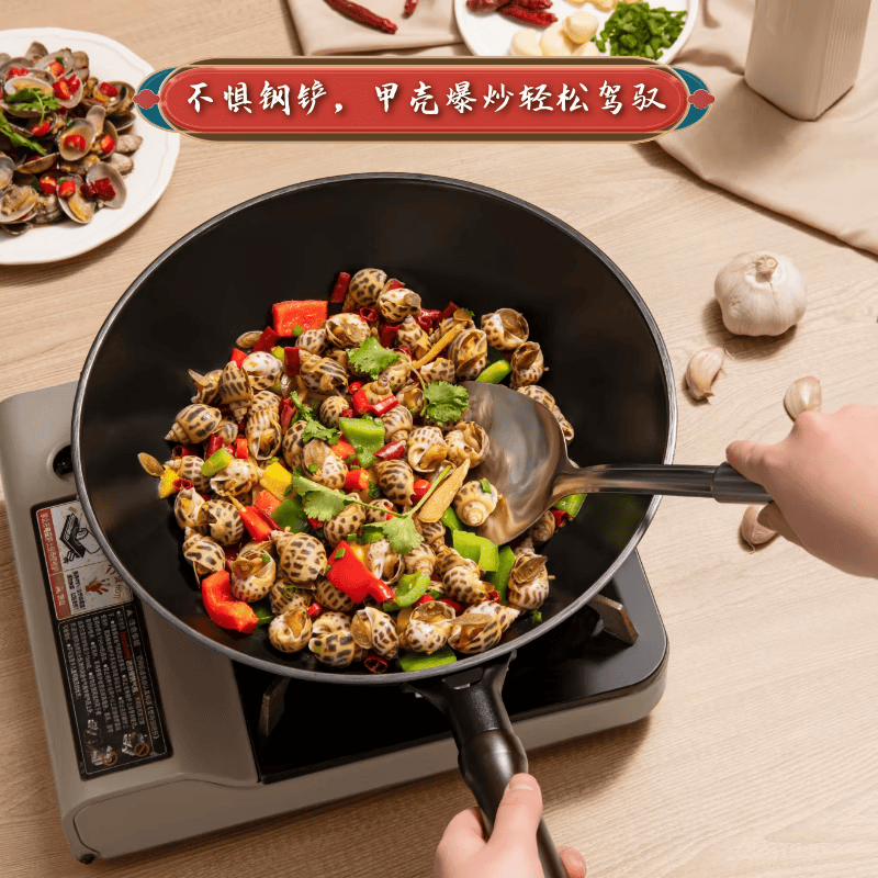 林熹记铁锅陆川生铁铸铁锅炒锅手工浇铸厨房好物家用无涂层不粘锅炒菜锅 圆底 36cm （带锅盖+铲子）已开锅