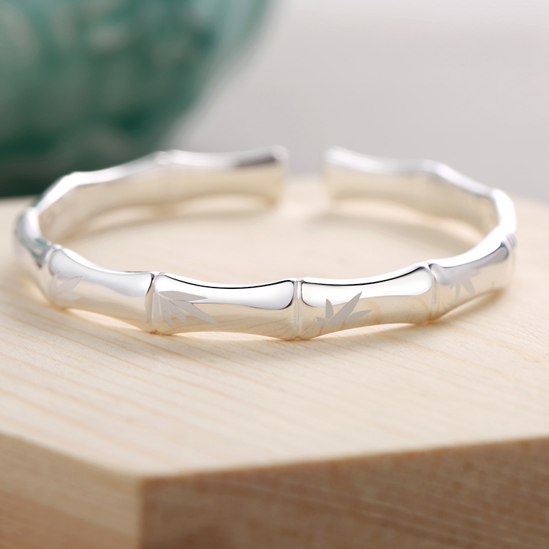 魏美人节日礼物 设计师款s999足银竹子手镯女款 节节高升知性文艺女士