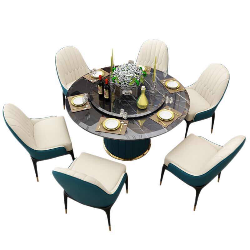 绿林咖家具 北欧轻奢大理石餐桌椅组合圆形带转盘家用客厅大小户型后现代饭桌意式轻奢家具套装组合 1.3米圆餐台(不含椅)