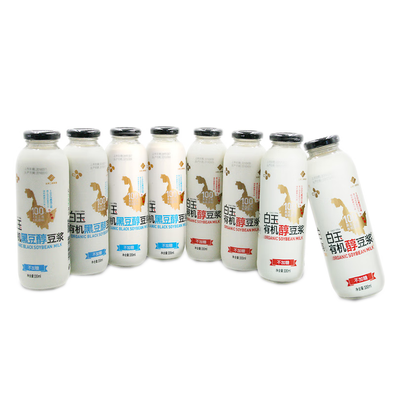 白玉北浆瓶装黄黑豆豆浆即饮饮品 330ml*8瓶 套餐 黑豆不加糖8瓶