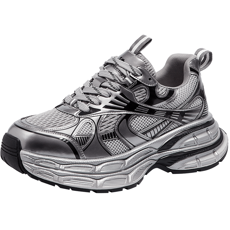 骆驼（CAMEL）老爹鞋男款银月舒适厚底增高休闲鞋秋 L24A283742AM 灰/枪/黑 40