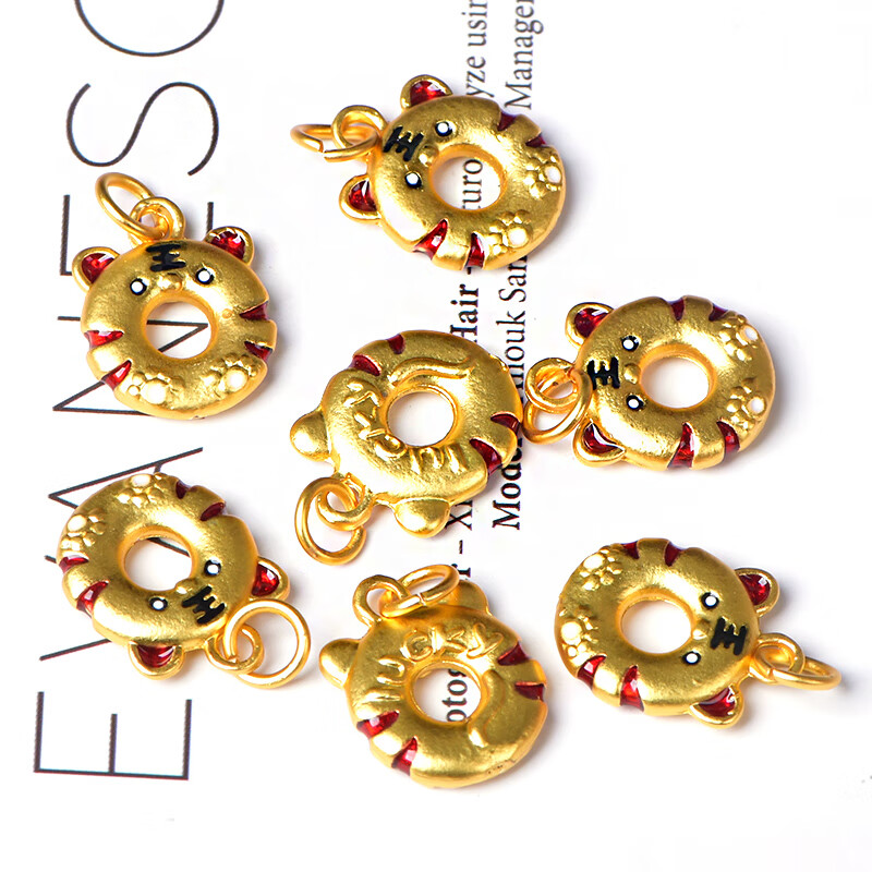 莫琳古法沙金甜甜圈老虎本命年吊坠生肖手链diy手工红绳串珠饰品 红虎