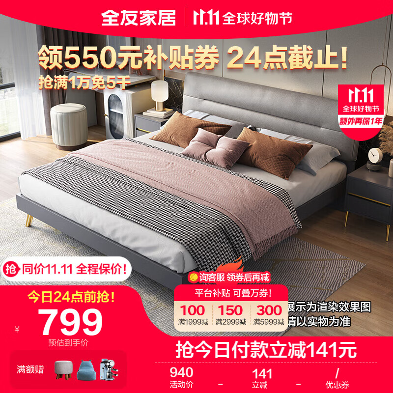 全友家居 意式轻奢双人床主卧科技布艺软包床卧室家具126805属于什么档次？