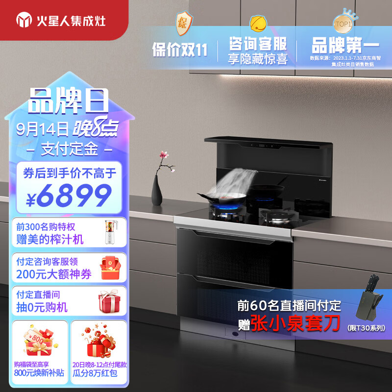 火星人集成灶T30BX集成灶消毒柜一体 侧吸式  天然气