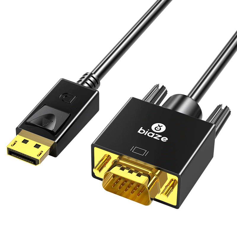 毕亚兹dp转vga转换线主动式displayport转vga公对公转接线电脑投影仪