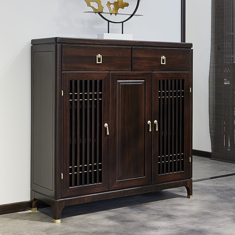 栎湘鞋柜 新中式实木鞋柜乌金木三门客厅进门玄关储物柜子可定制靠墙