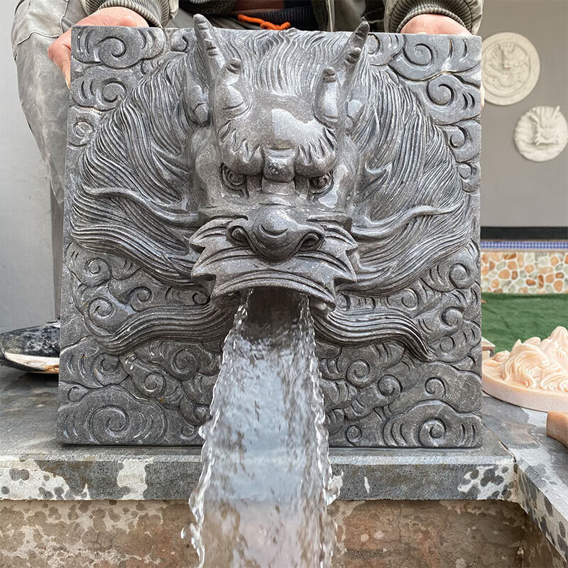 龙头青石方形瀑布出口户外花园墙壁水景吐水动物喷泉 青石方形20厘米