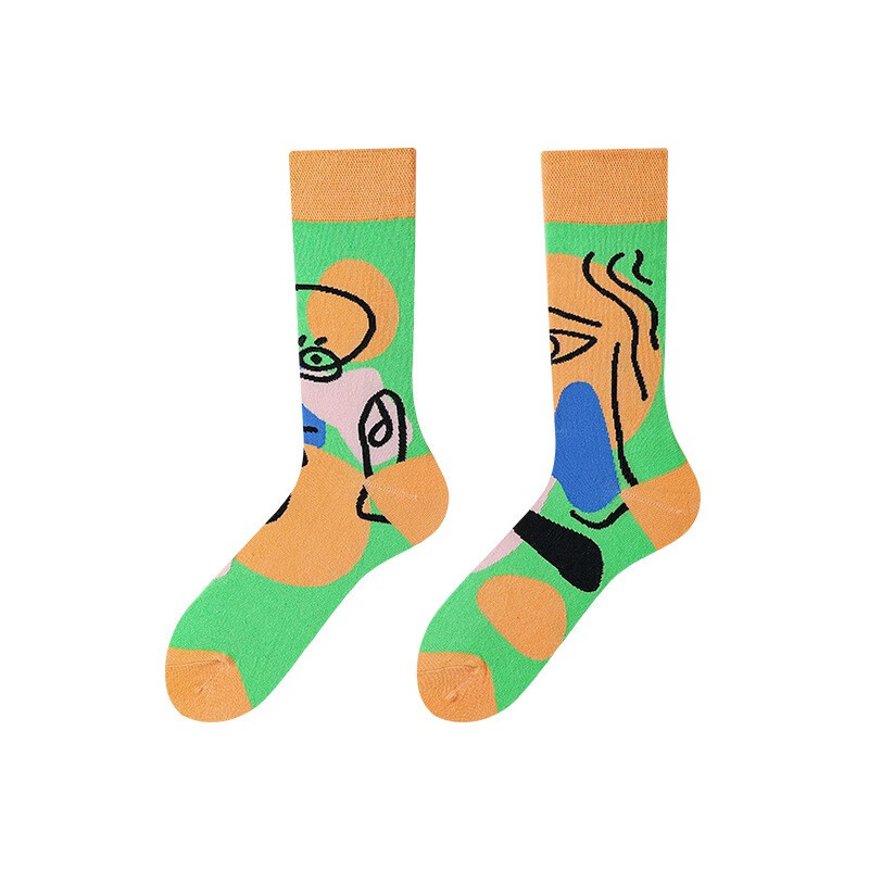 使者女士小清新ab袜子日系时尚潮流不对称彩色ab欧美潮袜 181#简笔画