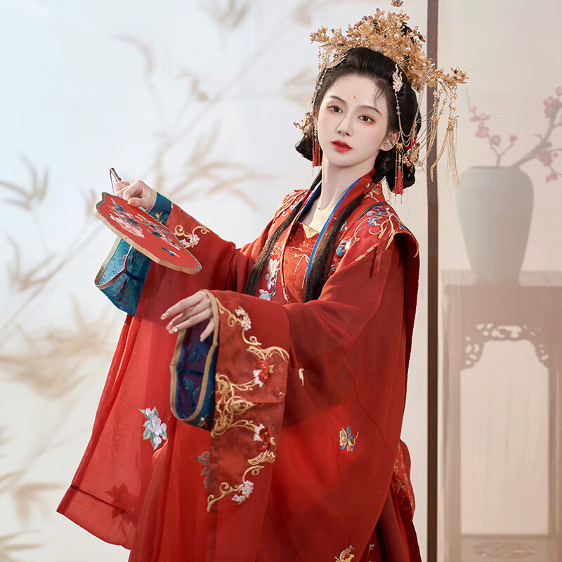 钟灵记栾歌锦鹊 :宋大袖霞帔对襟长衫吊带百迭裙盖头满绣汉服女夏