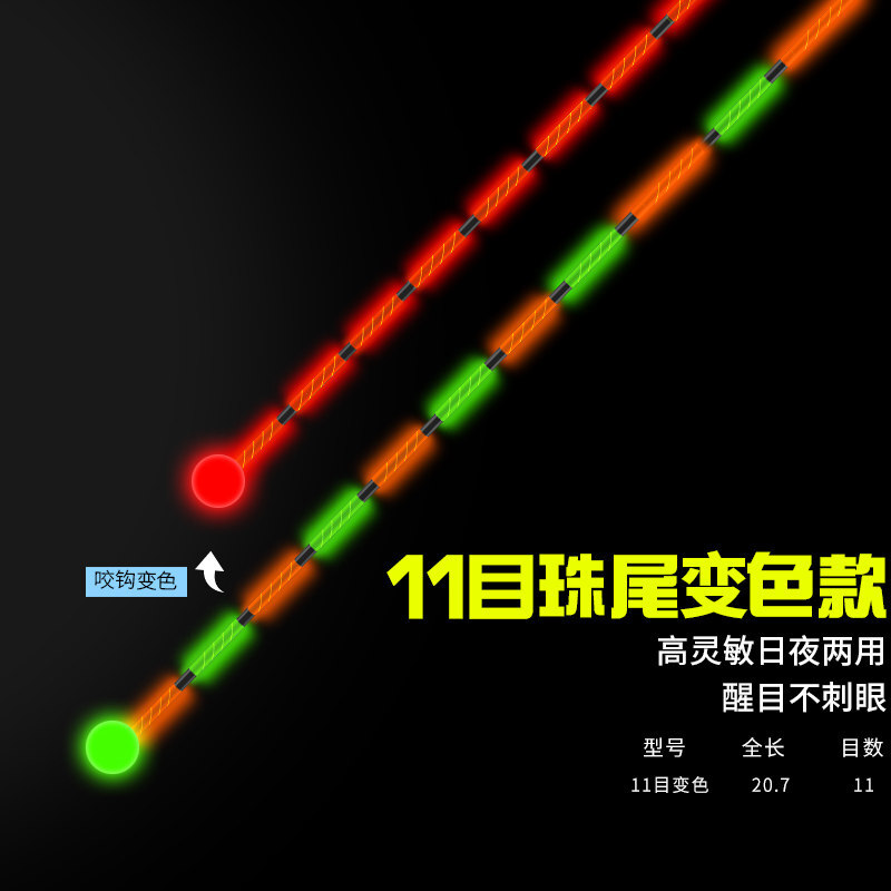 尾咬钩变色醒目尾日夜两用夜钓浮重力感应亮电子灯尾 十一目珠尾变色