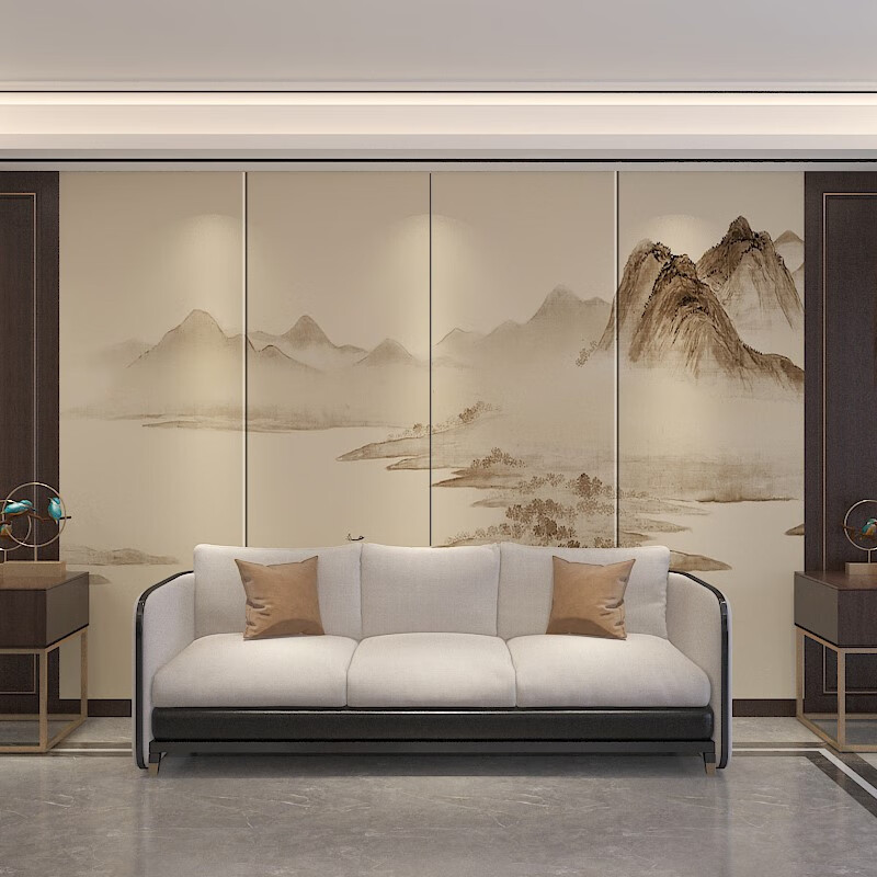 oimg定制新中式硬包电视背景墙花鸟客厅沙发卧室床头山水轻奢装饰墙板