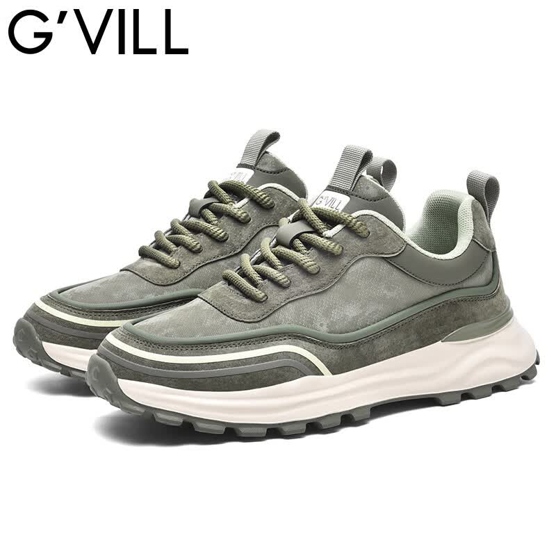 贵之步秋冬季复古男鞋软底新款休闲鞋增高缓震厚底防滑舒适运动鞋男款 豆绿 G005 43 （运动鞋码）