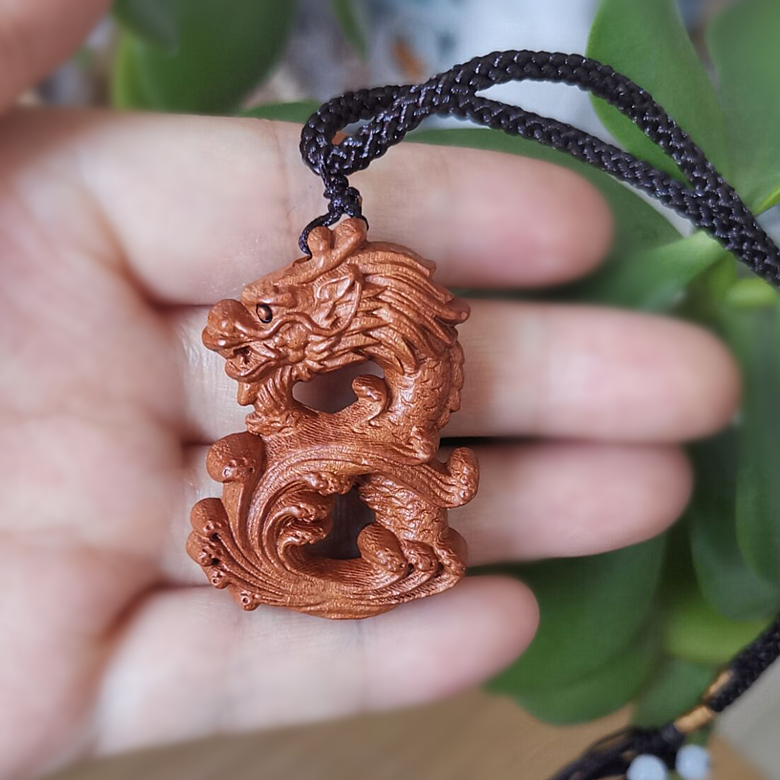 可颖飞龙旋运立体雕刻桃木龙项链吊坠钥匙扣 木雕实木青龙随身挂饰