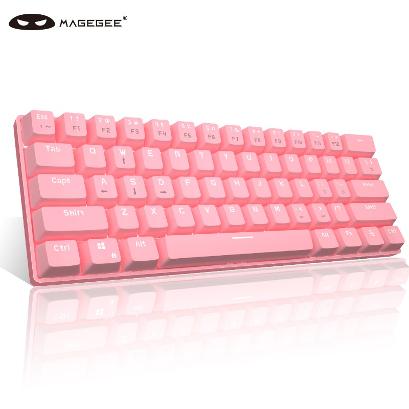 MageGee MK Mini 女生可爱迷你键盘 61键便携背光键盘 有线办公机械键盘 笔记本台式电脑键盘 粉色白光 青轴