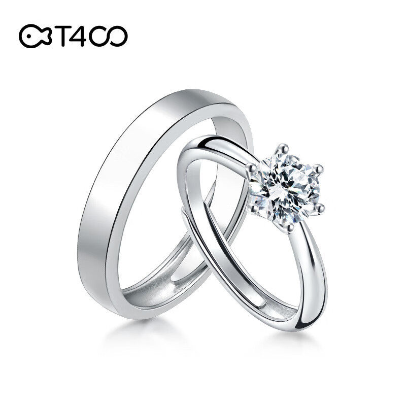 T400莫桑石戒指女925银求婚结婚情侣对戒生日礼物母亲节礼物