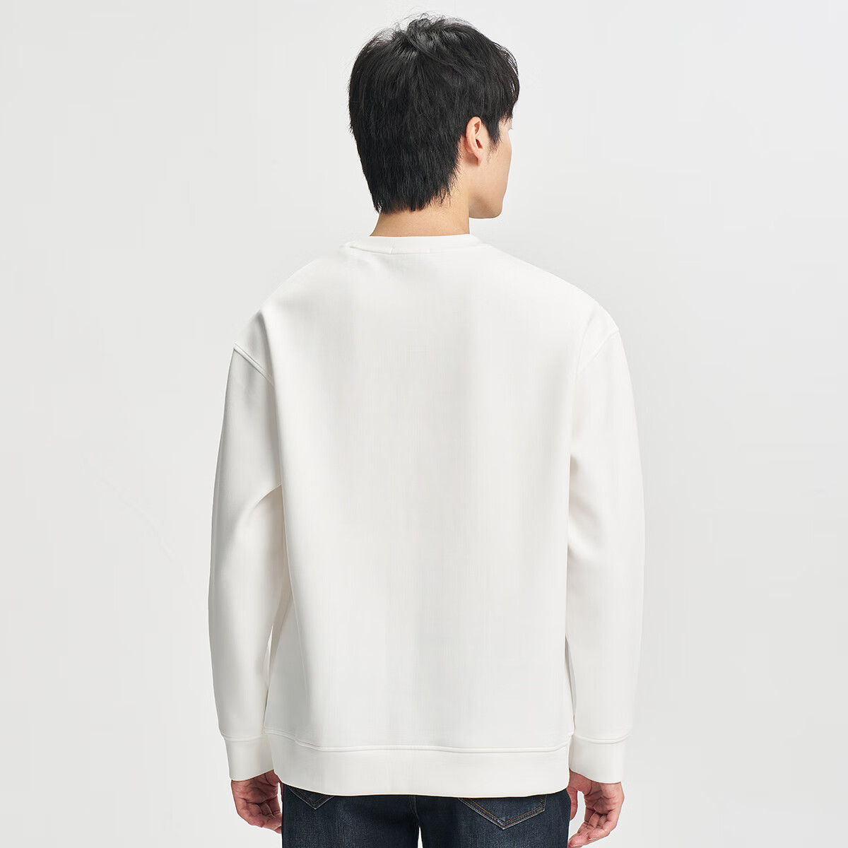 才子（TRIES）男士圆领卫衣春秋款空气层几何提花时尚简约休闲套头上衣T恤 白色 XL 50(175/92A)