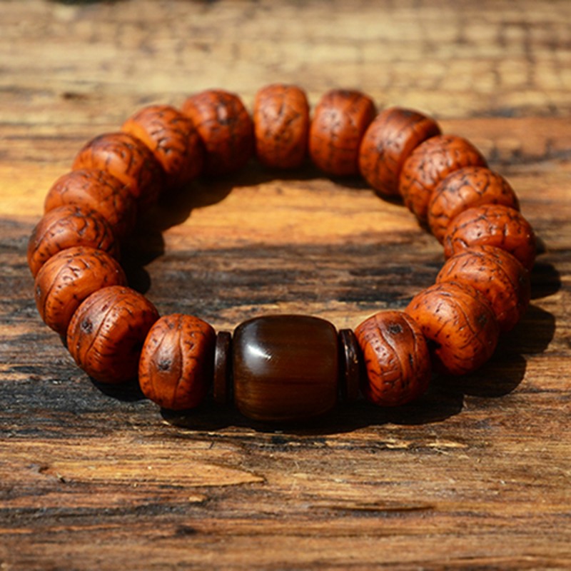 凤眼菩提子 红皮藏式原籽酥油供手串 正宗尼泊尔108男女 牛角款 11mm