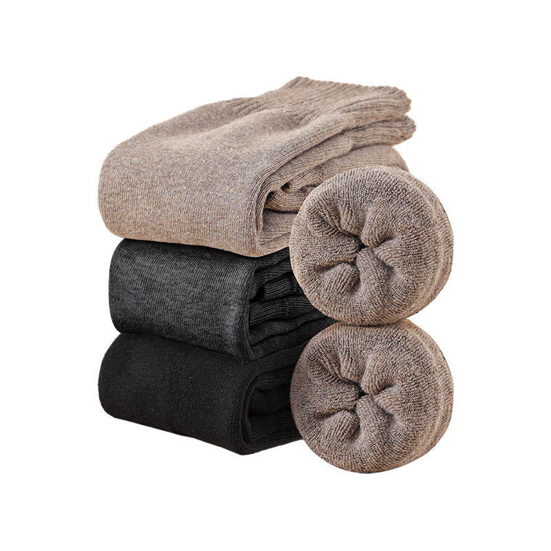 【24.9包邮】六月玫瑰 女士过膝毛圈长筒袜 3双装 黑+深灰+卡其