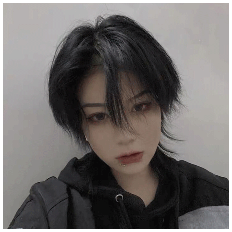 长发公主头假发男韩版帅气短发狼尾时尚蓬松男女通用短直发假发套 黑