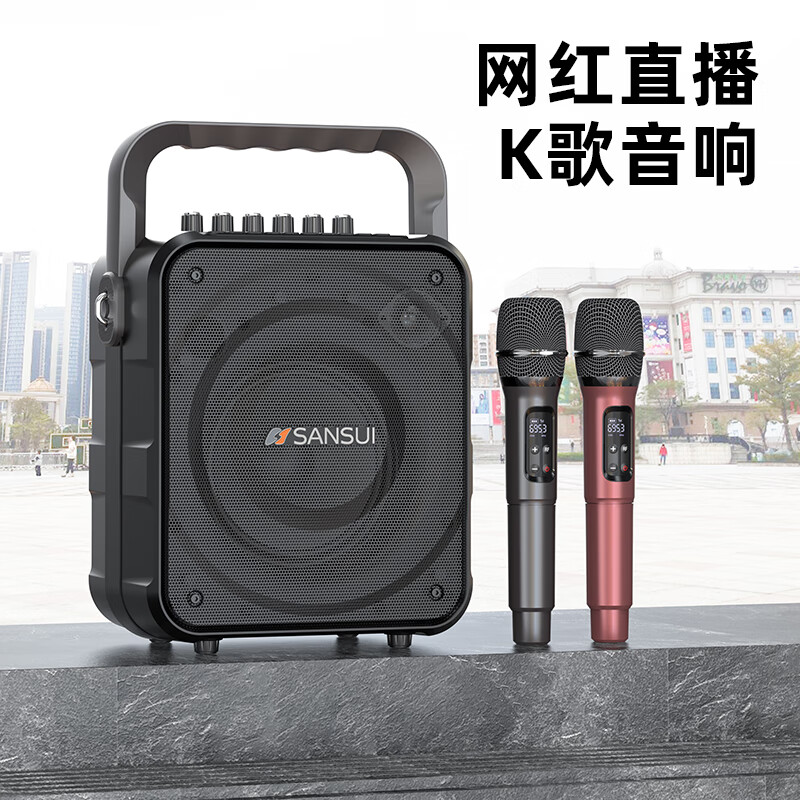 山水（SANSUI） 便携式手提音箱广场舞音响小型直播k歌音响移动一体机带户外大功率灯光音箱无线话筒A123 k58【双话筒+炫酷灯光】