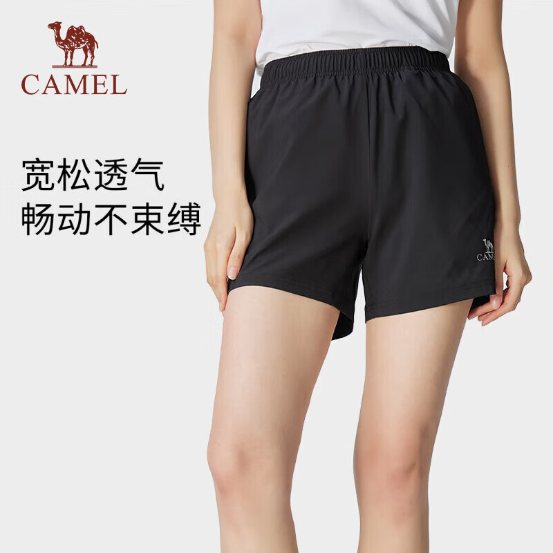 骆驼（CAMEL）运动短裤春夏梭织速干透气清爽休闲短裤 714BAY6001 黑色,男 L