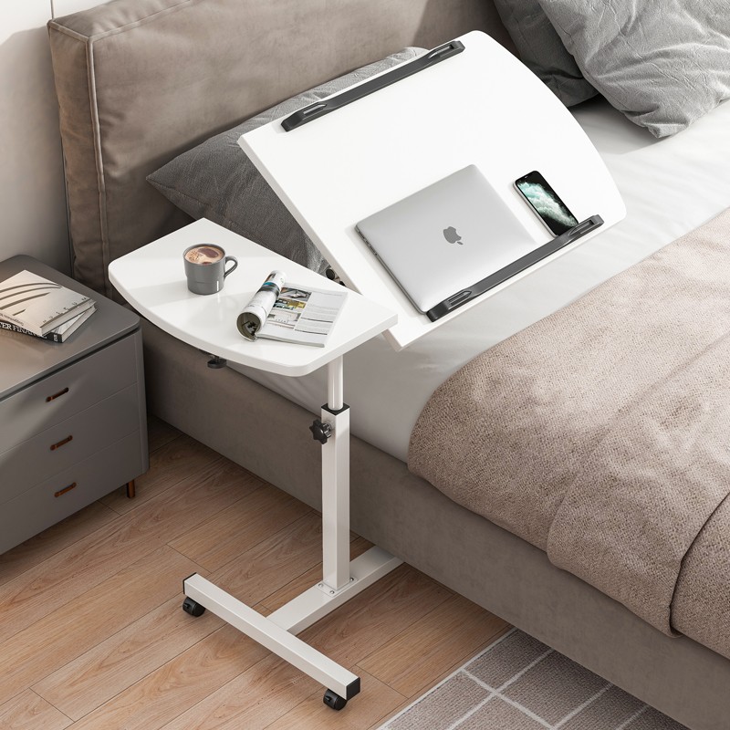 新款 床边可移动简约桌子家用学生书桌卧室移动懒人电脑桌 60x40白色可折叠