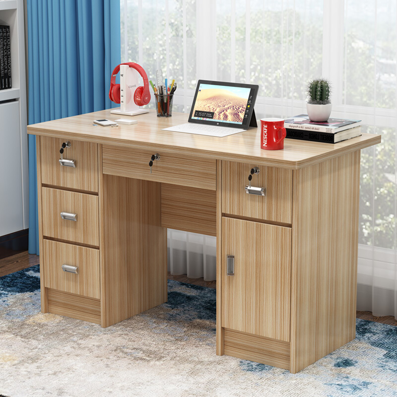 抽屉家用简单单人带锁经济型书桌简约台式组装电脑桌 柚木色办公桌(1