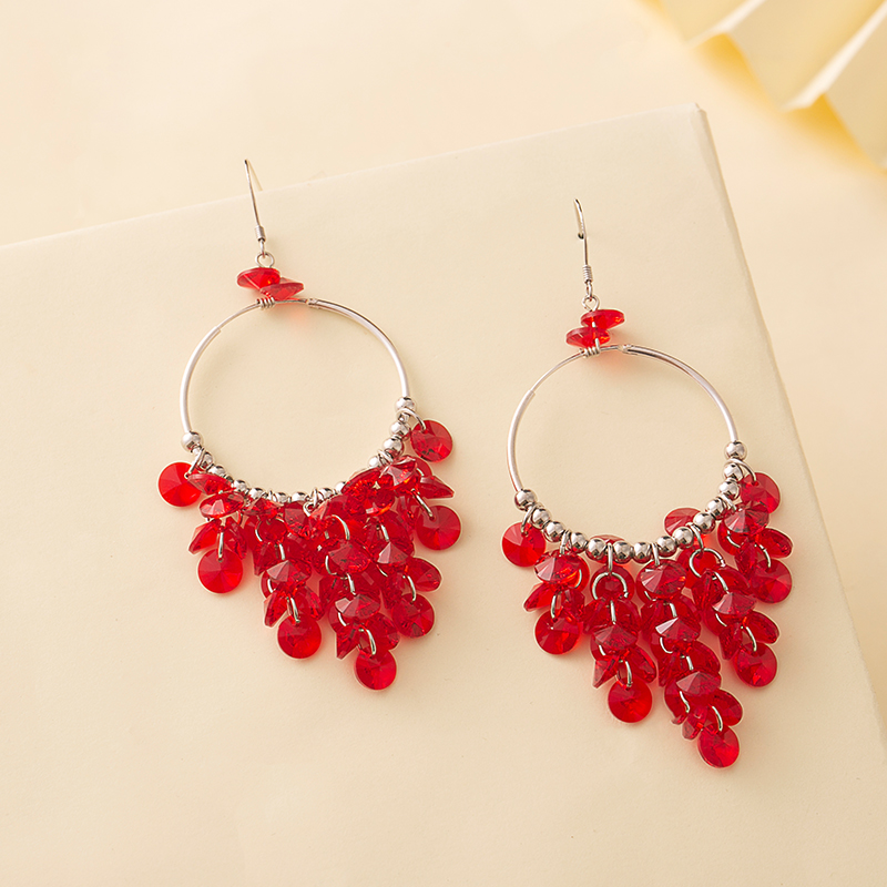 节礼物小众设计仿水晶耳环夸张大气s925银耳饰本命年结婚礼物 红色