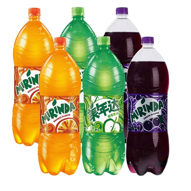 百事无糖可乐2升*3瓶 大瓶装美年达橙味树莓味七喜饮料年货家庭装