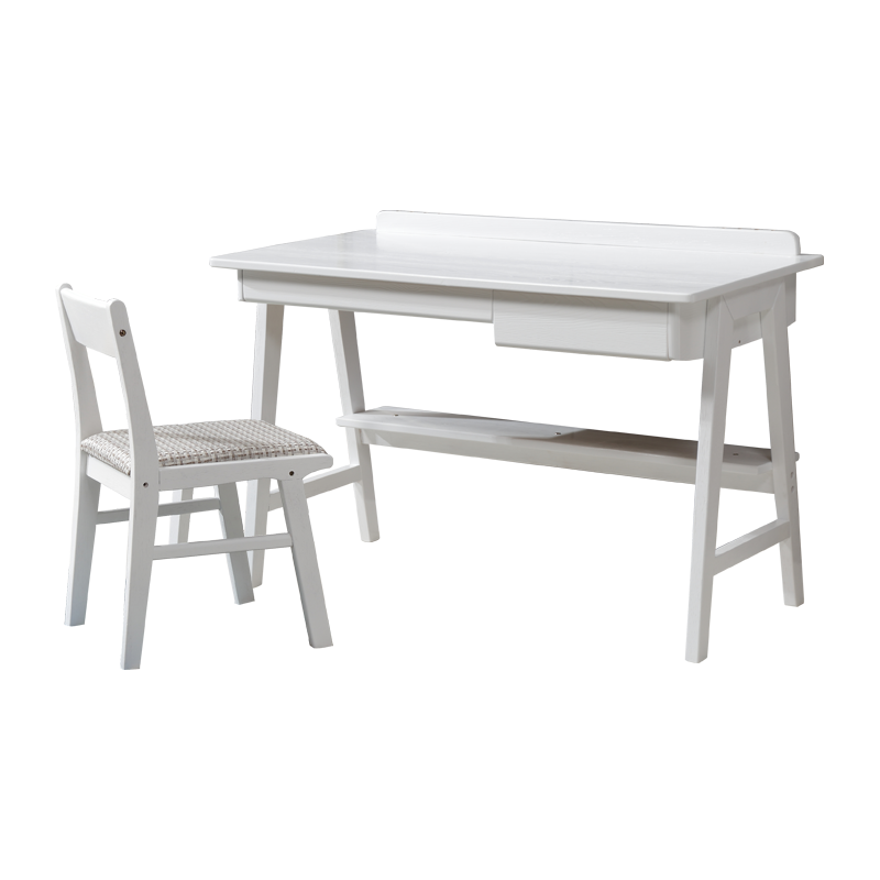 风之意 北欧实木书桌家用小户型办公桌带抽屉写字台现代简约台式桌笔记本桌子SZ0013 白色-升级版(3D压纹) 1.2m 桌子