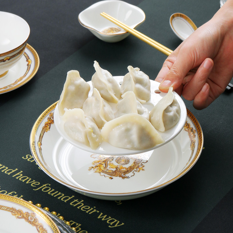 家用沥水双层盘餐具欧式大号水饺盘10英寸控油盘水果盘盛饺子盘子菜盘
