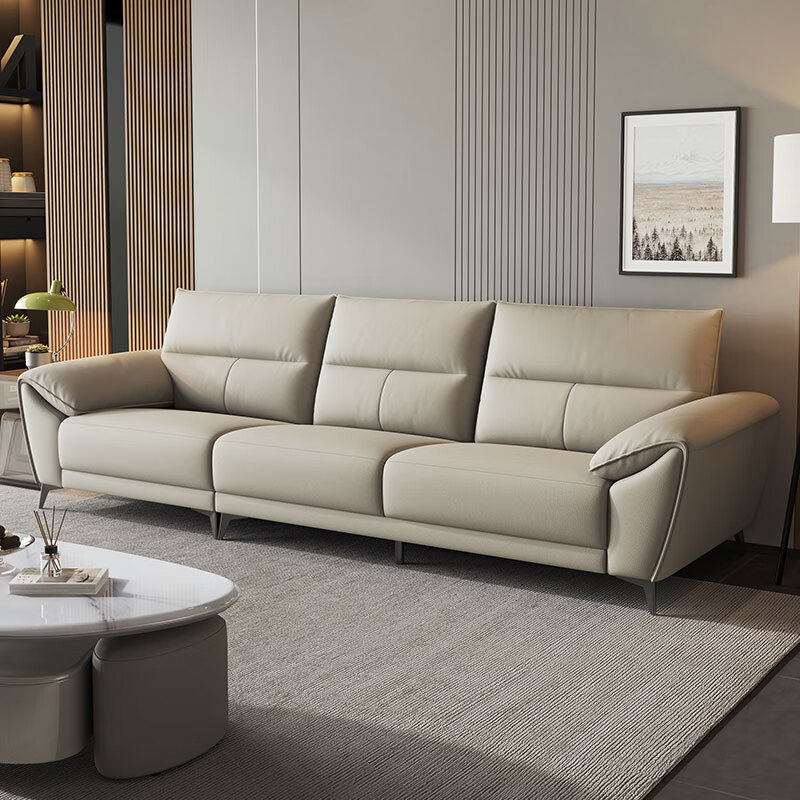 梵思吉意式简约生态皮艺沙发现代小户型客厅双人三人位直排沙发茶几组合 2.8米直排沙发【生态真皮】