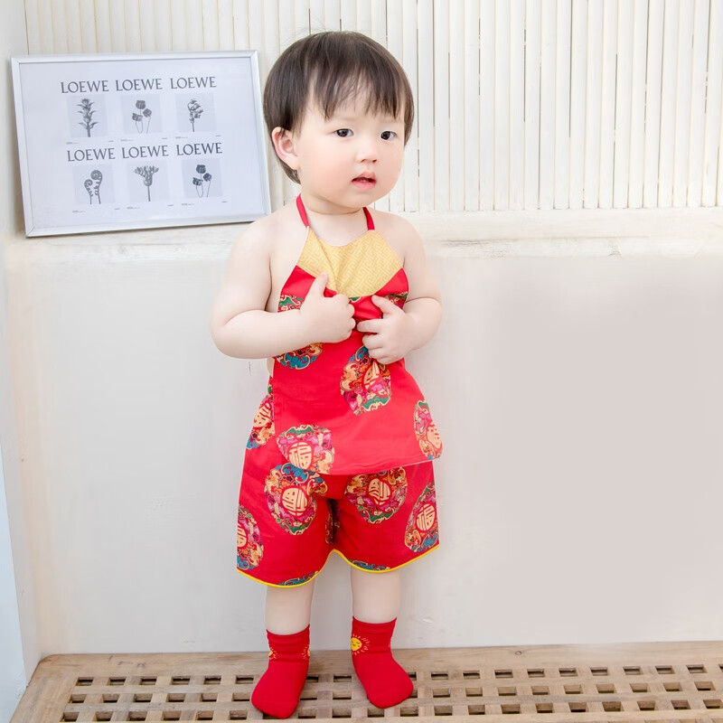 宝宝周岁礼服男童儿童夏季唐装中国风婴儿肚兜套装抓周少爷服夏装薄款