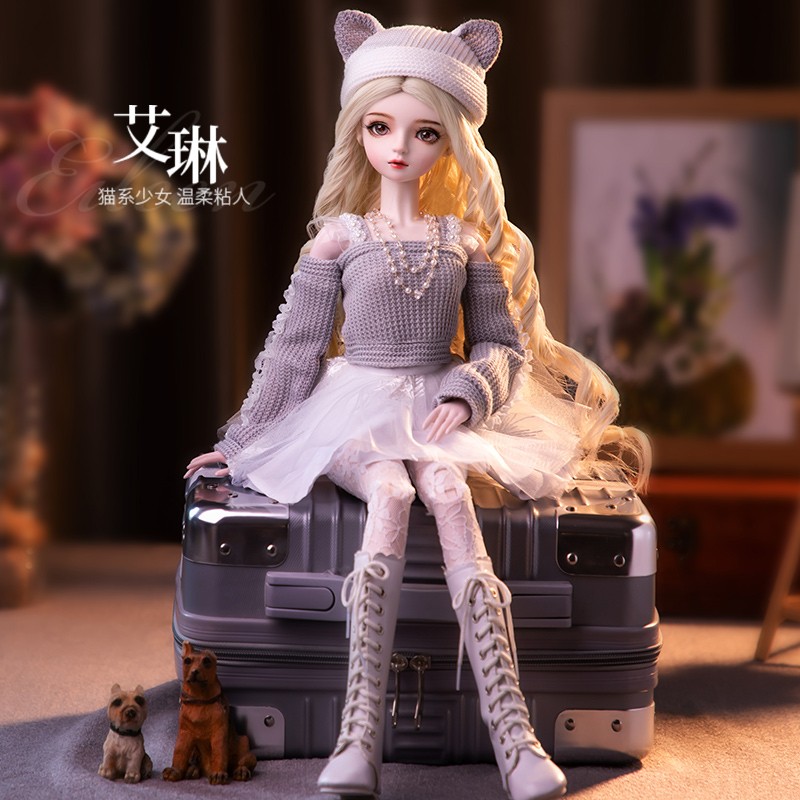 娃之恋生日礼物60厘米娃娃玩具女孩芭人偶大bjd公主仿真换装女生洋娃娃 新款-艾琳 换装玩法1：共2衣2鞋1发