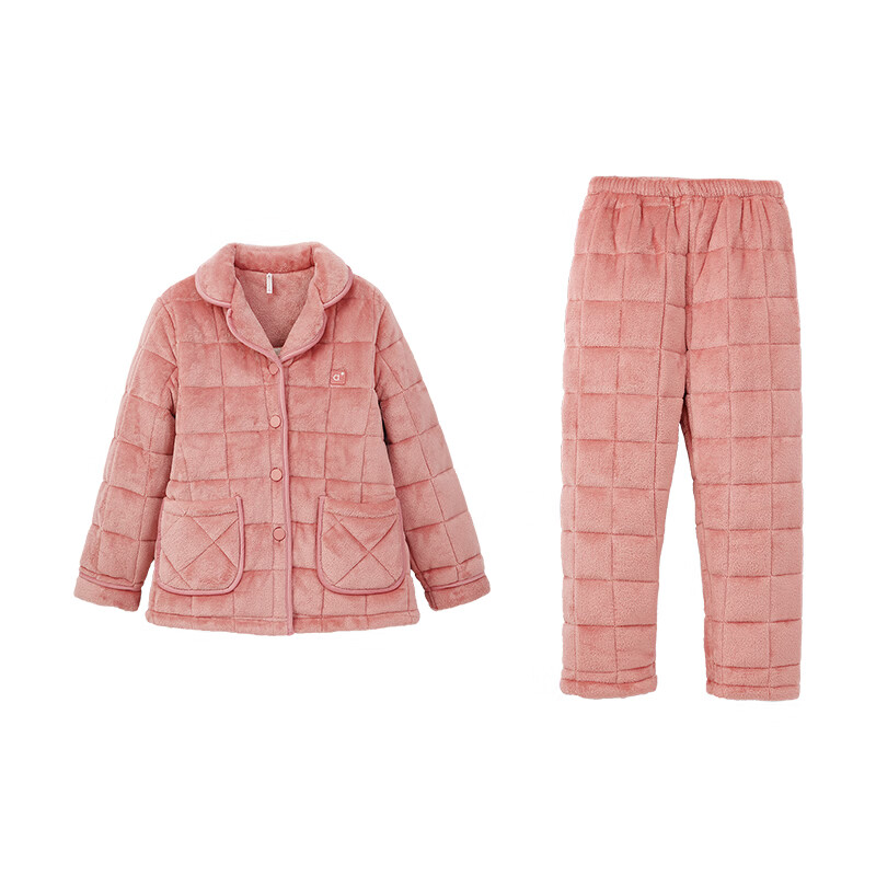 安之伴冬季情侣睡衣【三层珊瑚绒夹棉加厚 保暖防静电】休闲家居服套装 桔色(珊瑚绒锁温超柔软) XL