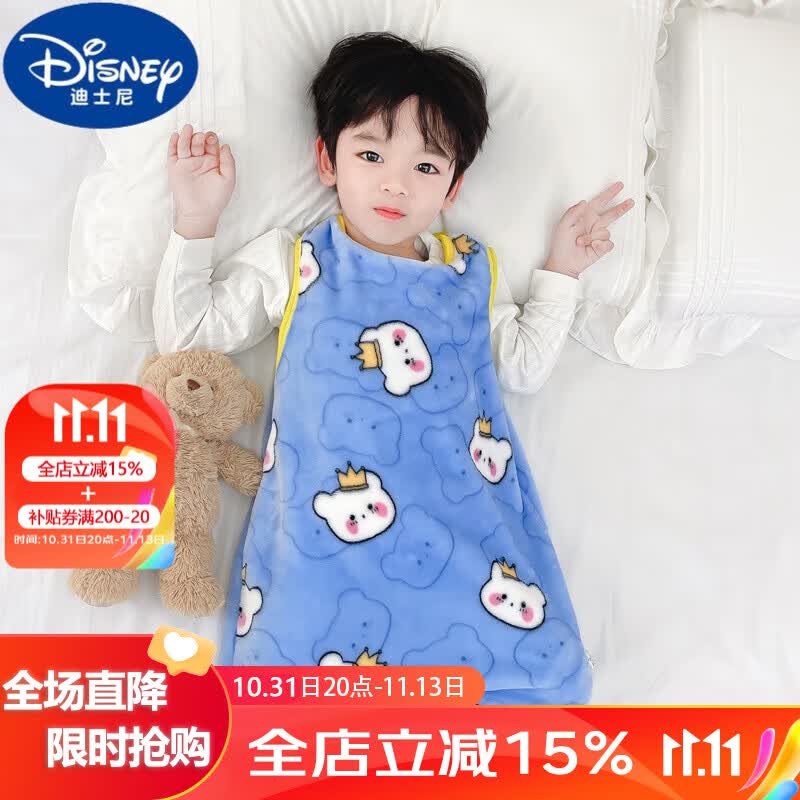 迪士尼法兰绒婴儿护肚围儿童护肚子神器宝宝睡觉肚兜防着凉防踢被秋冬季 无袖蓝皇冠熊秋冬 单层双面法兰 90码衣长60cm【建议身高83-93cm使用感如何?
