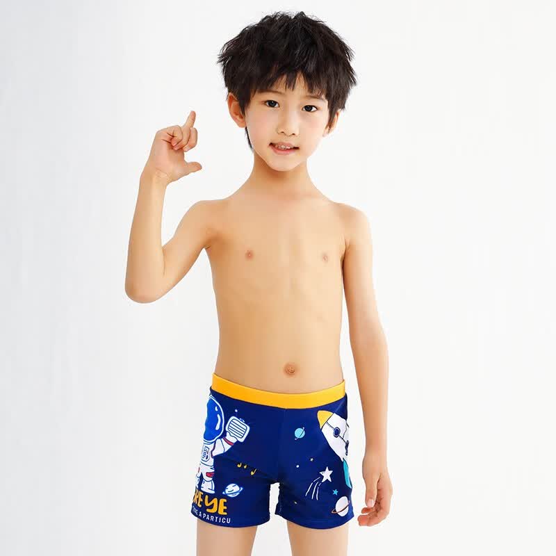 柯帛2-10岁儿童泳裤男童卡通带泳帽宝宝游泳馆温泉可爱活泼 蓝色带