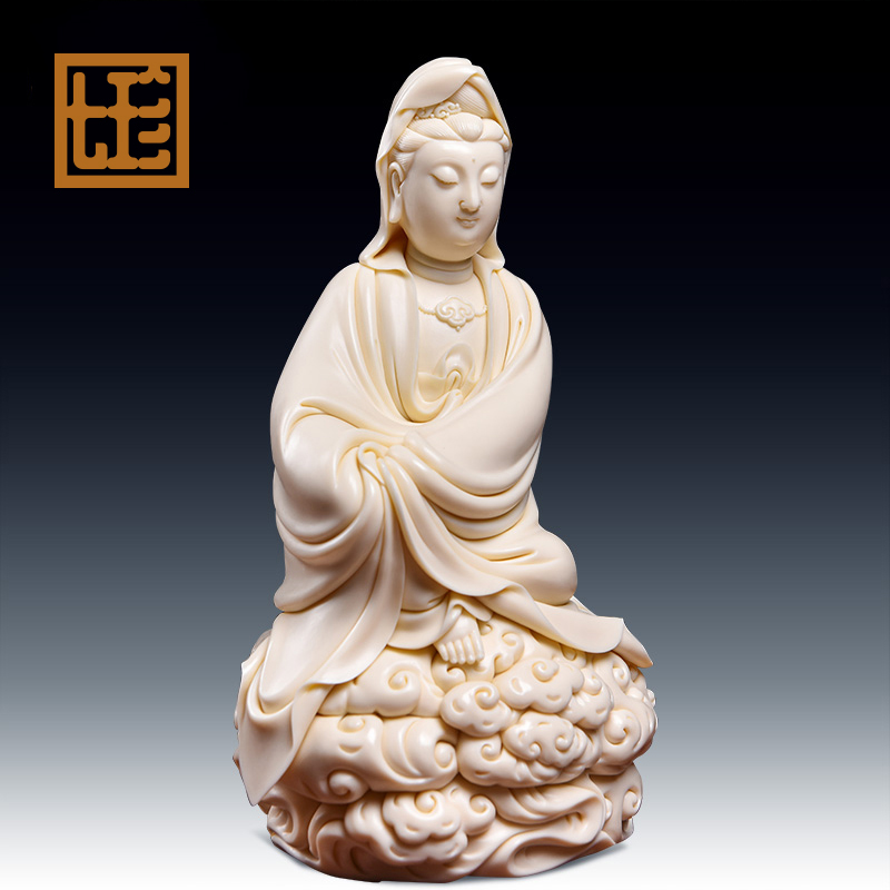 七珍 陶瓷摆件《玉黄祥云自在观音》林建胜佛像工艺品 家居装饰品 d03